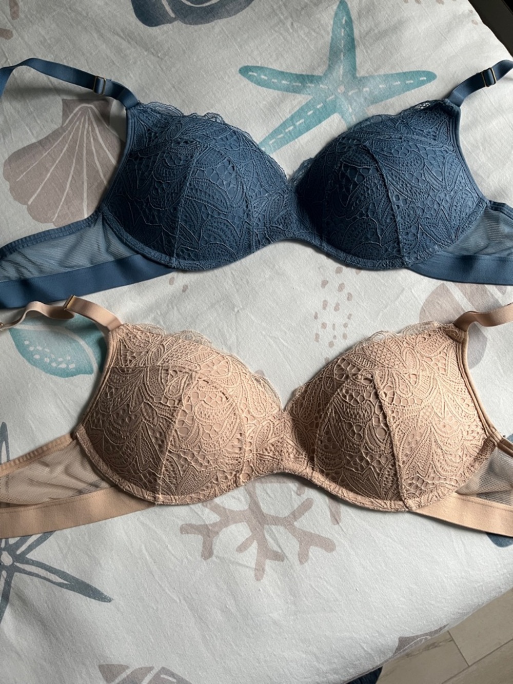 Lively Lace Underwire Bra — Blue and Nude